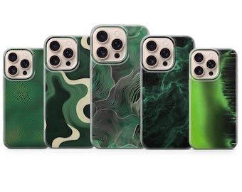 Retro Green Wavy Lines phone case line Cover for iPhone 17 Pro Max, 16e, 15, 14, 13 & Samsung S25 Ultra, S24 FE, A56, A16,Pixel 10 XL,9a,8,7