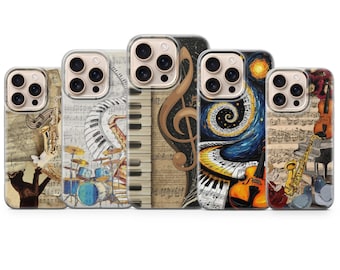 Music Phone Case Piano Violin Notes Cover for iPhone 17, 16, 15, 14, 13, 12, 11, Samsung S25, S24, A16, A56, Pixel 10 Pro XL, 9A, 8Pro, 7A,7