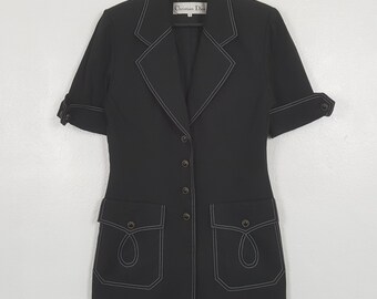 Vintage Christian Dior Short Sleeve Button Black Blazer