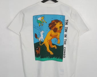 Vintage Tintin In The Congo American Cartoon Tshirt