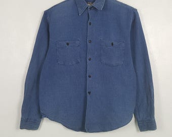 Camisa vintage japonesa de botões em denim com estampa de cana-de-açúcar