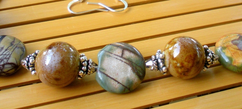 Picasso Jasper disc gemstones Ceramic beads with silver bead caps /& natural patterned gemstonesNecklace and matching Earrings Crystal