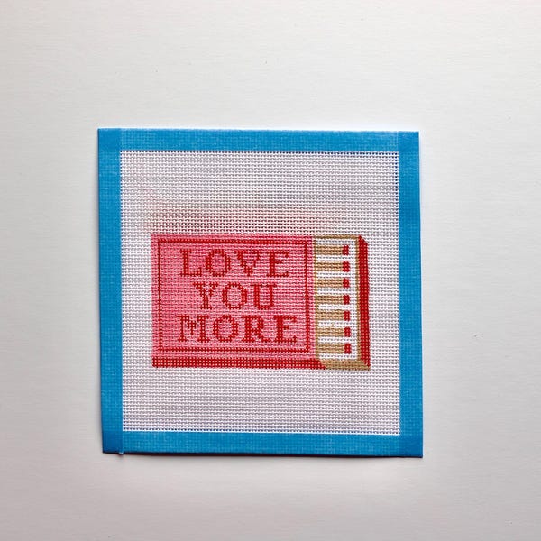 Love You More Matchbox Hand Painted Needlepoint Canvas - 14 Mesh - Needlepoint Matchbox - Beginner Friendly