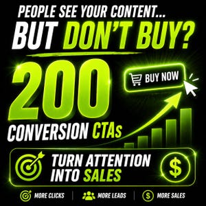 Könnte beinhalten: Grafik mit dem Text "PEOPLE SEE YOUR CONTENT... BUT DON'T BUY?" und "200 CONVERSION CTAS". Es enthält einen "BUY NOW"-Button, einen Pfeil nach oben und ein Balkendiagramm. Der untere Text lautet "TURN ATTENTION INTO SALES".