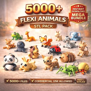 5000+ Flexi Animal STL Bundle, Cute Articulated 3D Print Files, STL & 3MF Pack with Keychains