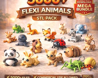 5000+ Flexi Animal STL-bundel, schattige gelede 3D-printbestanden, STL- en 3MF-pakket met sleutelhangers