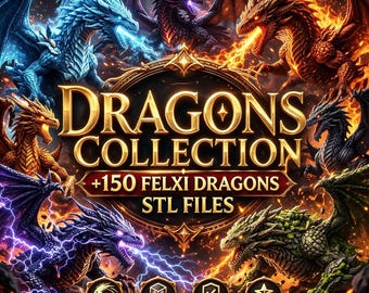 150+ Flexi Dragon STL Bundle, Articulated Dragons 3D Print Files, 3MF Pack
