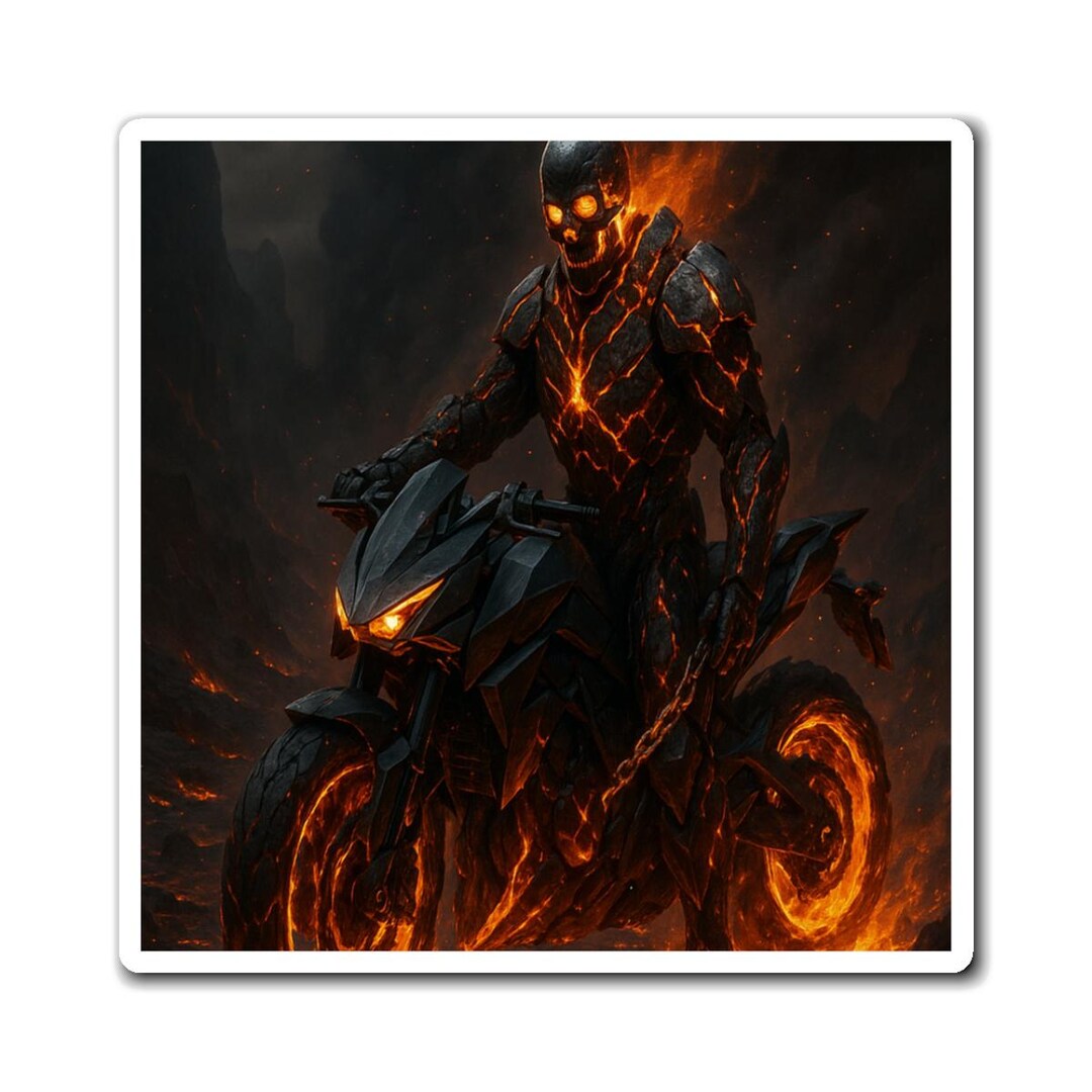 Flaming Demon Rider Motorcycle Magnet | Lava Skull Biker Sticker - Etsy