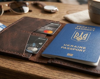 Full Grain Leather Passport Holder, Personalized Travel Wallet, Custom Card Organizer Case