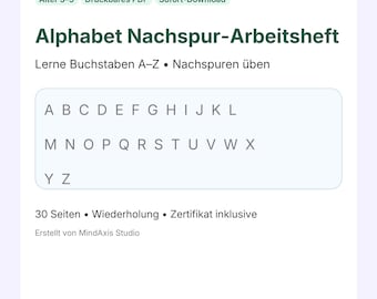 Alphabet Nachspur Arbeitsheft A Z PDF Druckbar Kinder 3 bis 5 Jahre Buchstaben Lernen