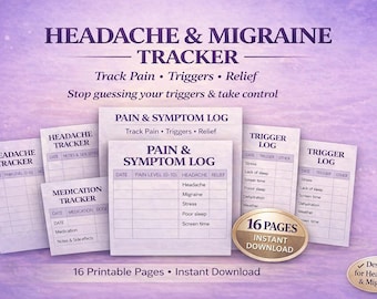 Headache & Migraine Tracker Printable | Symptom Log, Trigger Tracker, Pain Diary PDF