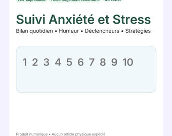 Suivi Anxiété & Stress PDF | Journal Santé Mentale Imprimable