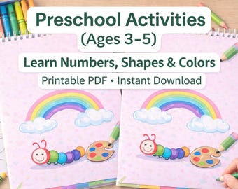 Preschool Learning Activities Printable | Numbers, Shapes & Colors Workbook | Fun Educational PDF for Kids