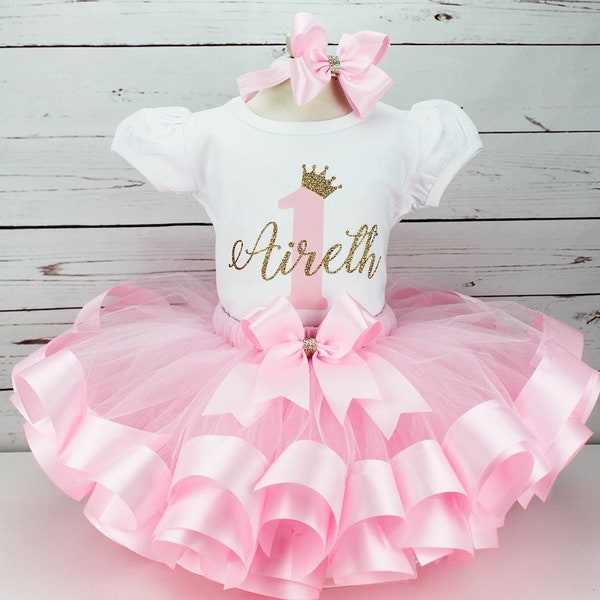 Princess 1st Birthday Outfit Girl Baby Girl Pink and Gold Tutu First Birthday Girl Outfit for 1st Birthday Dress Baby Girl Birthday Dress