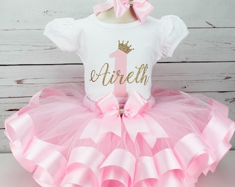 Princess 1st Birthday Outfit Girl Baby Girl Pink and Gold Tutu First Birthday Girl Outfit for 1st Birthday Dress Baby Girl Birthday Dress