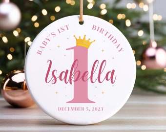 Personalized Babys 1st Birthday Princess Ornament Dated Tiara Custom First Christmas Stocking Stuffer One Year Old Girl Gift Idea Keepsake