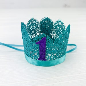 1st Birthday Princess Crown to celebrate her first birthday Teal and Purple