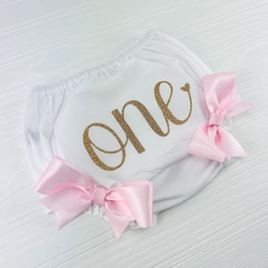 Personalize Baby Girl 1st Birthday Bloomer Diaper Cover First Birthday Custom Outfit Accessory One Year Old Toddler Party Dress Undergarment image 1