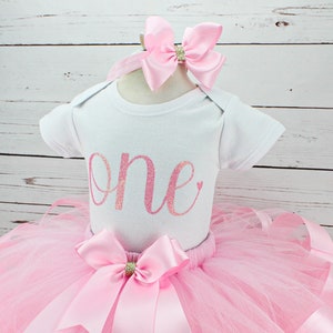 Pink 1st Birthday Girl Outfit First Birthday Gift for Girl Pink and Gold Tutu Skirt 1st Birthday Tutu One Birthday Shirt Baby Girl Dress image 5