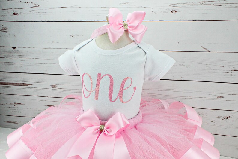 Pink 1st Birthday Girl Outfit First Birthday Gift for Girl Pink and Gold Tutu Skirt 1st Birthday Tutu One Birthday Shirt Baby Girl Dress image 5