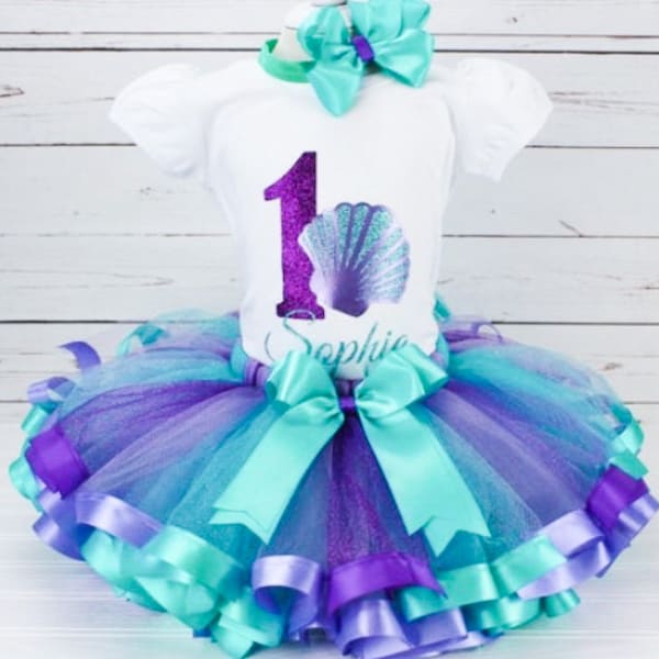 Mermaid Birthday Tutu Outfit Under the Sea Ribbon Trimmed Tutu Mermaid Princess Party 1st Birthday Outfit Girl First Birthday Outfit Girl