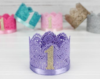 1st Birthday Lace Crown  - Mini First Birthday Party Crown - Baby Photography Prop - Princess Crown - Customize for Any Age