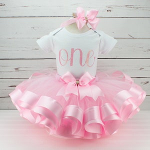 Pink 1st Birthday Girl Outfit First Birthday Gift for Girl Pink and Gold Tutu Skirt 1st Birthday Tutu One Birthday Shirt Baby Girl Dress image 6