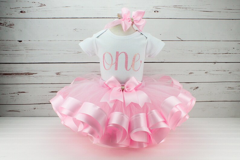 Pink 1st Birthday Girl Outfit First Birthday Gift for Girl Pink and Gold Tutu Skirt 1st Birthday Tutu One Birthday Shirt Baby Girl Dress image 6