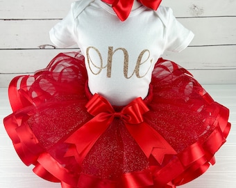 Berry 1st Birthday Outfit Red and Gold First Birthday Outfit for Baby Girl Tutu Party Dress  Custom One Year Old Keepsake Gift Idea Toddler