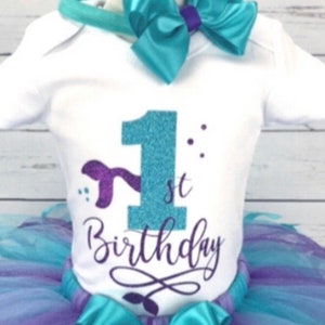 Mermaid 1st Birthday Outfit Girl 1st Birthday Gift Baby Girl First Birthday Dress First Birthday Gift Girl 1st Birthday Party Outfit Custom image 2