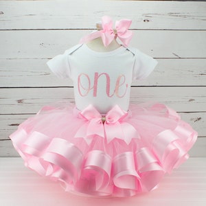 Pink 1st Birthday Girl Outfit First Birthday Gift for Girl Pink and Gold Tutu Skirt 1st Birthday Tutu One Birthday Shirt Baby Girl Dress image 1