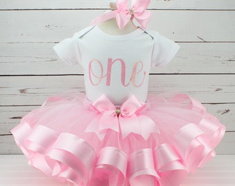 Pink 1st Birthday Girl Outfit First Birthday Gift for Girl Pink and Gold Tutu Skirt 1st Birthday Tutu One Birthday Shirt Baby Girl Dress