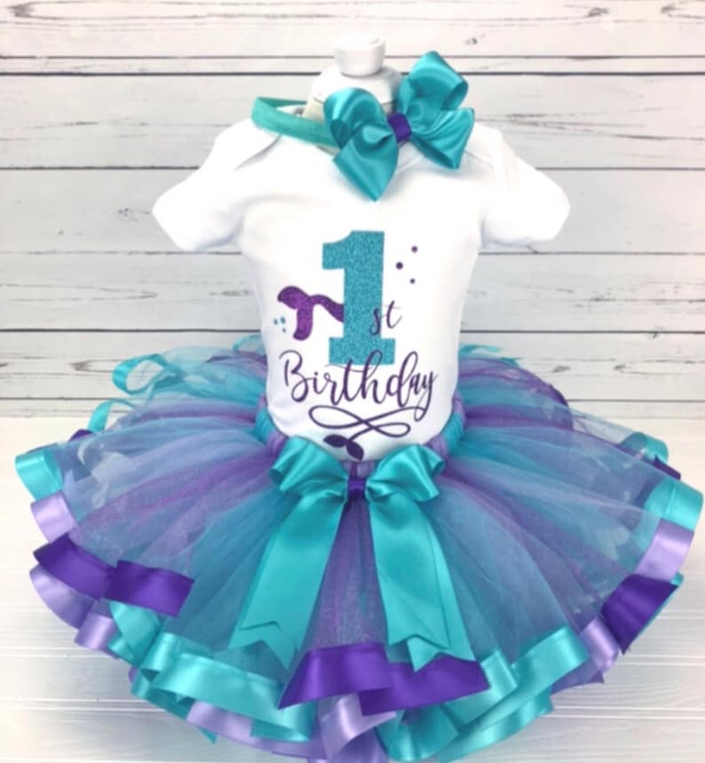 Mermaid 1st Birthday Outfit Girl 1st Birthday Gift Baby Girl First Birthday Dress First Birthday Gift Girl 1st Birthday Party Outfit Custom image 1