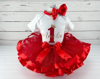 Personalized Red 1st Birthday Outfit Baby Girl First Birthday Gift for Toddler Pageant Party Dress for One Year Old Custom Princess Tutu
