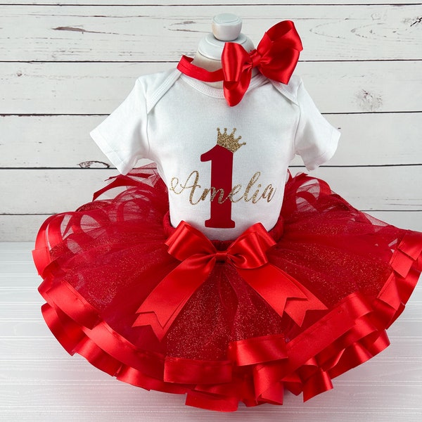 Personalized Red 1st Birthday Outfit Baby Girl First Birthday Gift for Toddler Pageant Party Dress for One Year Old Custom Princess Tutu