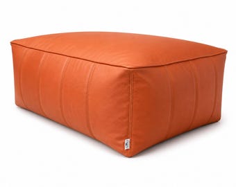 Handmade Italian Leather Beanbag Footstool, Cube Leather Pouffe UK Made, Luxury Small Ottoman Stool