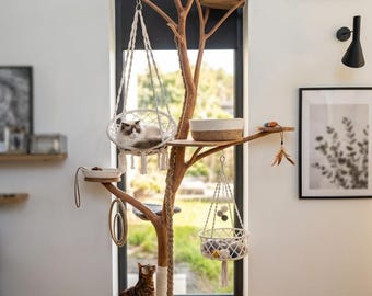 Árbol rascador natural único para gatos: hecho a mano y único.