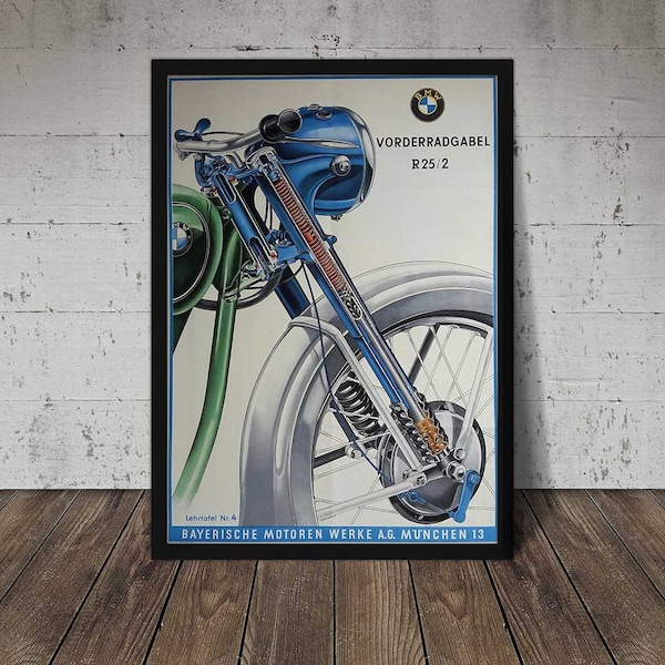 BMW Vintage Motorrad Poster - VORDERRADGABEL - Digitaler Download, druckbare Kunst, Vintage Motorrad Dekor, Motorrad Druck