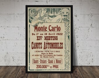 1922 MONTE CARLO Automobile Race Poster - Vintage Racing Poster - Digital Download, Printable Art, Vintage Auto Racing Decor, Racecar Print