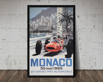 1965 FORMULA 1 MONACO Grand Prix - Digital Download, Printable Art, Vintage Auto Racing Decor, Racecar Print, Racecar Poster