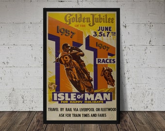 T.T. RACES - 1957 Vintage Motorcycle Grand Prix Poster - Digital Download, Printable Art, Vintage Motorcycle, Motorcycle Print