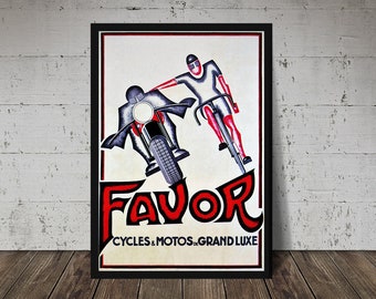 FAVOR Motorcycle Poster - Cycles & Motos De Grand Luxe - Digital Download, Printable Art, Vintage Motorcycle Decor, Motorcycle Print