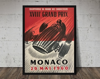 1960 FORMULA 1 MONACO Grand Prix - Digital Download, Printable Art, Vintage Auto Racing Decor, Racecar Print, Racecar Poster