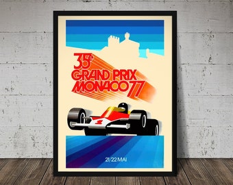 1977 FORMULA 1 MONACO Grand Prix - Digital Download, Printable Art, Vintage Auto Racing Decor, Racecar Print, Racecar Poster