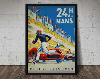 1959 24 HOURS of LE MANS - H Du Mans - Vintage Auto Racing Poster - Digital Download, Printable Art, Vintage Racing Decor, Racecar Print