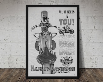 1954 HARLEY DAVIDSON Ad - Vintage Motorcycle Poster - Digital Download, Printable Art, Vintage Motorcycle Decor, Motorcycle Print