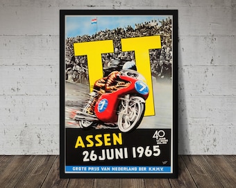 T.T. ASSEN - 1965 Vintage Motorcycle Grand Prix Poster - Digital Download, Printable Art, Vintage Motorcycle, Motorcycle Print
