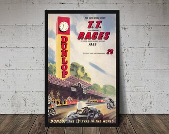 T.T. RACES - 1955 Vintage Motorcycle Grand Prix Poster - Digital Download, Printable Art, Vintage Motorcycle, Motorcycle Print