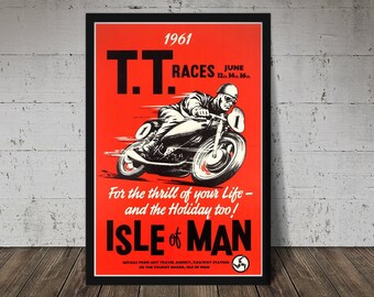 1961 T.T. RACES - Vintage Motorcycle Grand Prix Poster - Digital Download, Printable Art, Vintage Motorcycle, Motorcycle Print