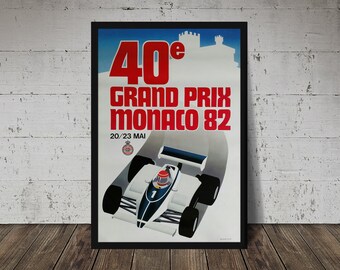 1982 FORMULA 1 MONACO Grand Prix - Digital Download, Printable Art, Vintage Auto Racing Decor, Racecar Print, Racecar Poster